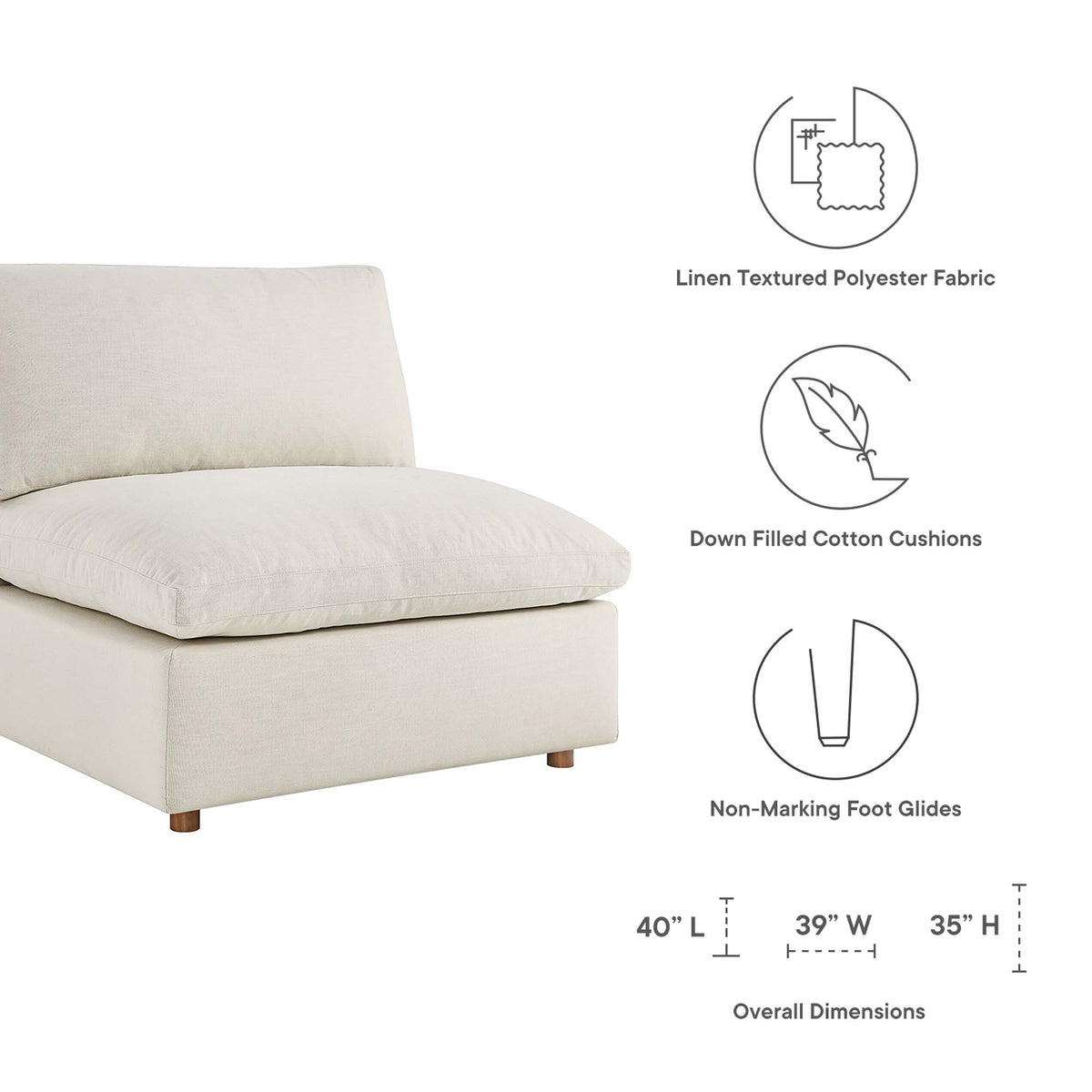 Commix Down Filled Overstuffed Armless Chair in Light Beige