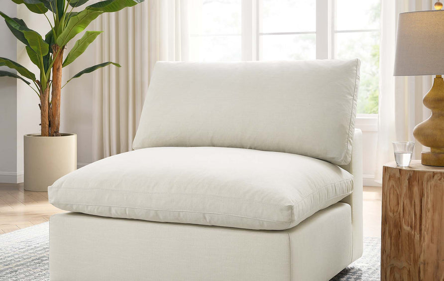 Linden Down Filled Overstuffed Armless Chair in Light Beige