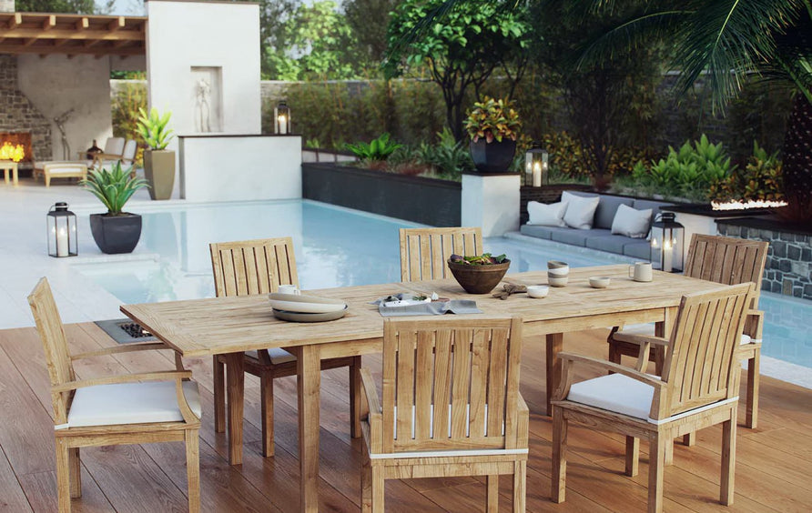 Cove 7 Piece Outdoor Patio Teak Dining Set in Natural White