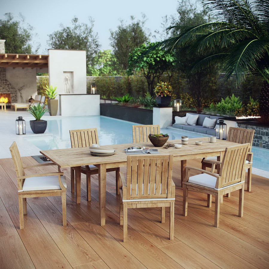 Cove 7 Piece Outdoor Patio Teak Dining Set in Natural White
