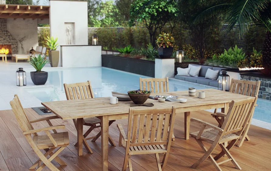Cove 7 Piece Outdoor Patio Teak Dining Set in Natural