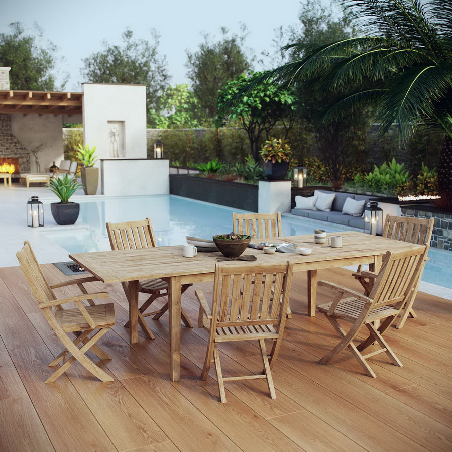 Cove 7 Piece Outdoor Patio Teak Dining Set in Natural