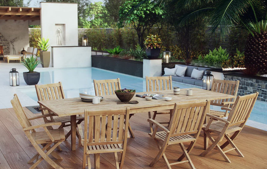 Cove 9 Piece Outdoor Patio Teak Dining Set in Natural