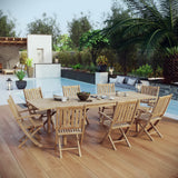 Cove 9 Piece Outdoor Patio Teak Dining Set in Natural