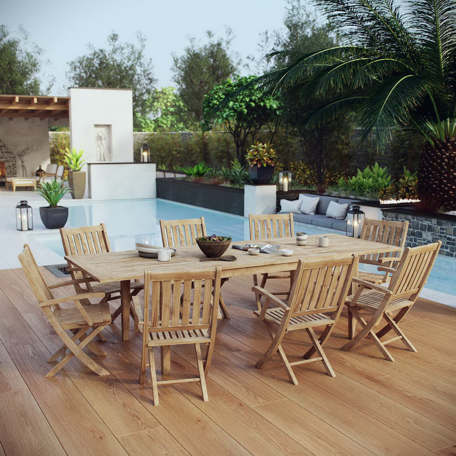 Cove 9 Piece Outdoor Patio Teak Dining Set in Natural