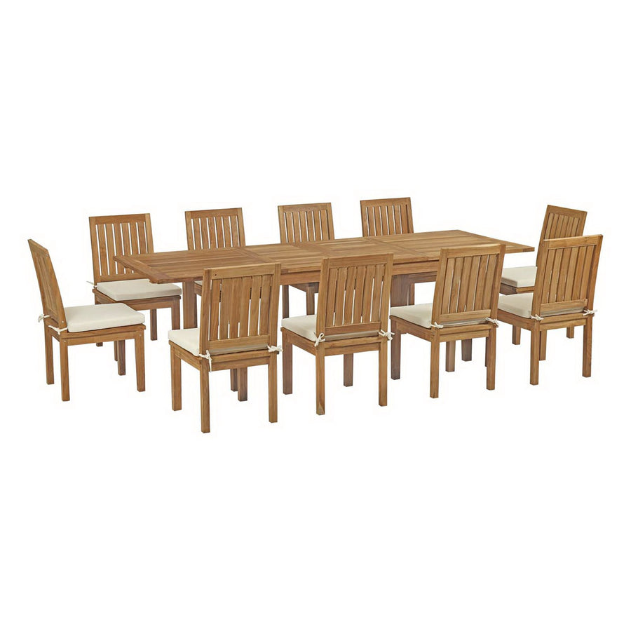 Cove 11 Piece Outdoor Patio Teak Dining Set in Natural White