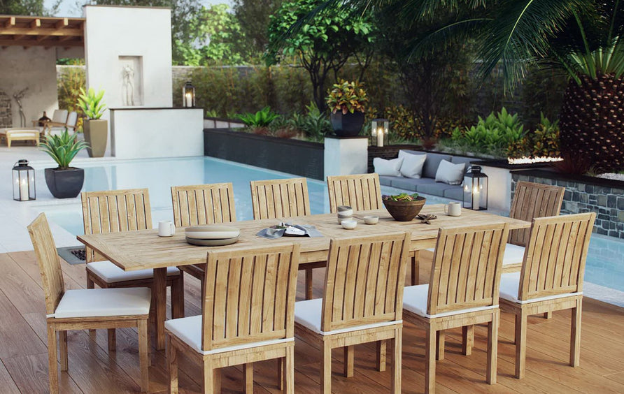 Cove 11 Piece Outdoor Patio Teak Dining Set in Natural White