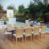Cove 11 Piece Outdoor Patio Teak Dining Set in Natural White