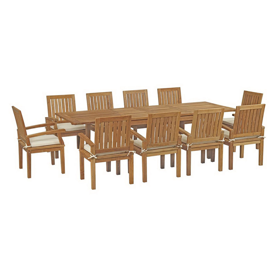 Cove 11 Piece Outdoor Patio Teak Dining Set in Natural White