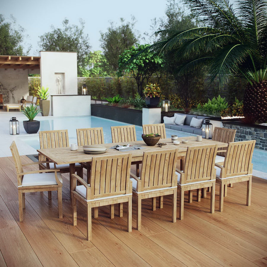 Cove 11 Piece Outdoor Patio Teak Dining Set in Natural White