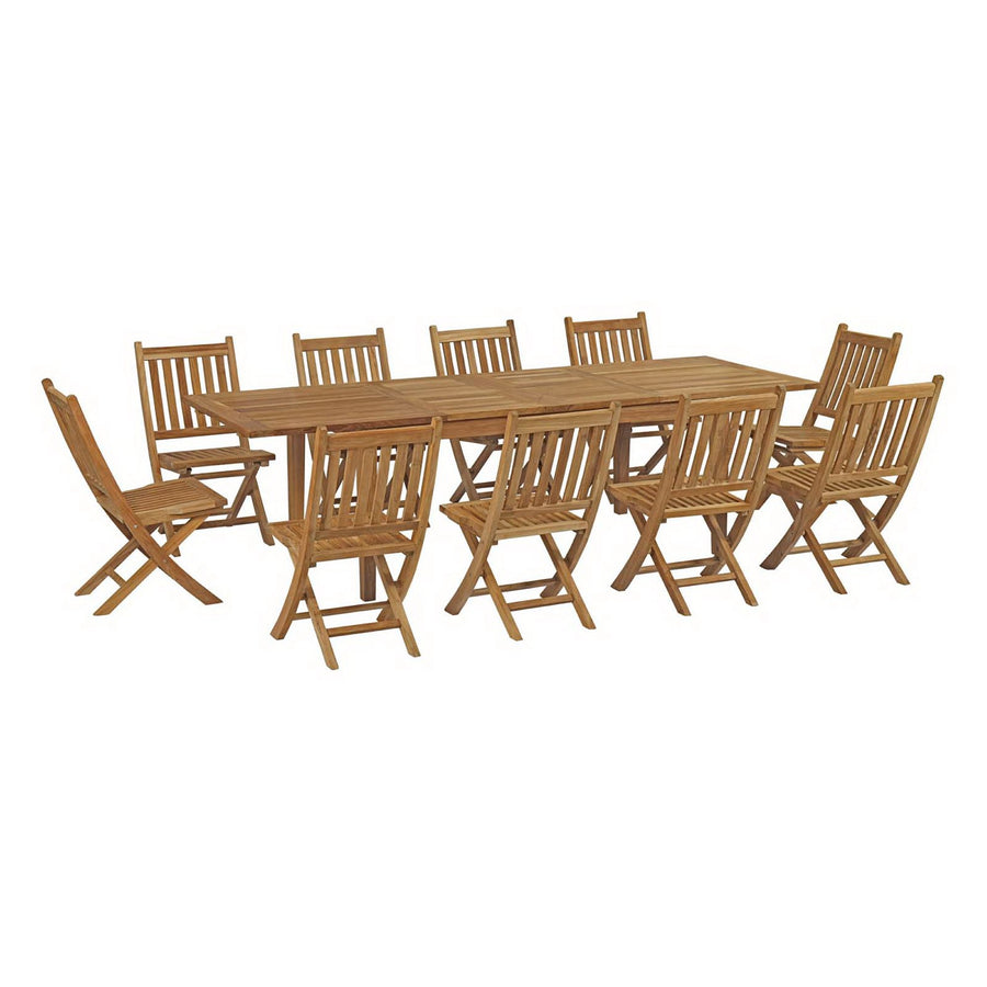 Cove 11 Piece Outdoor Patio Teak Dining Set in Natural