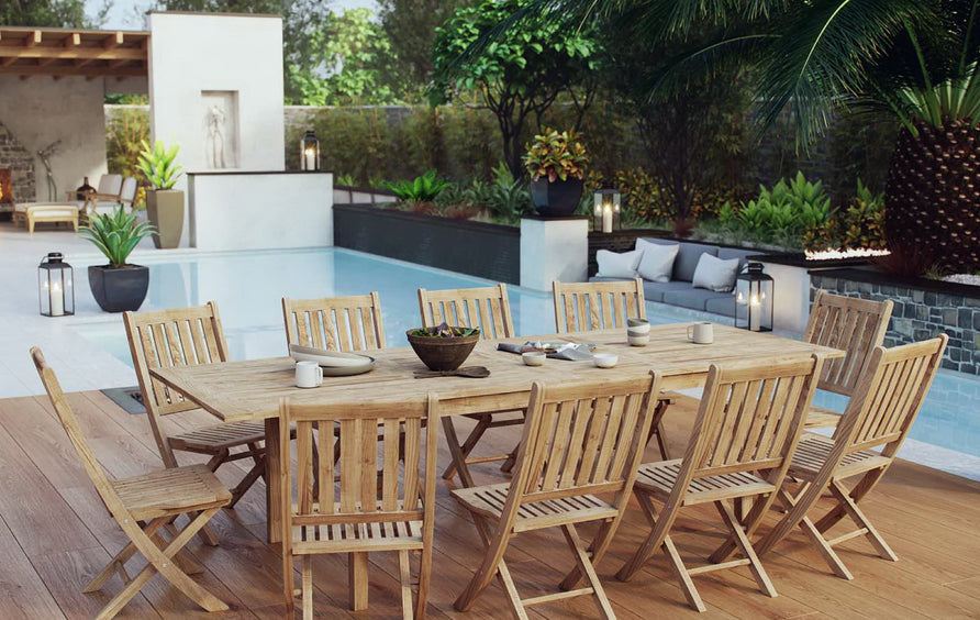 Cove 11 Piece Outdoor Patio Teak Dining Set in Natural