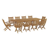 Cove 11 Piece Outdoor Patio Teak Dining Set in Natural