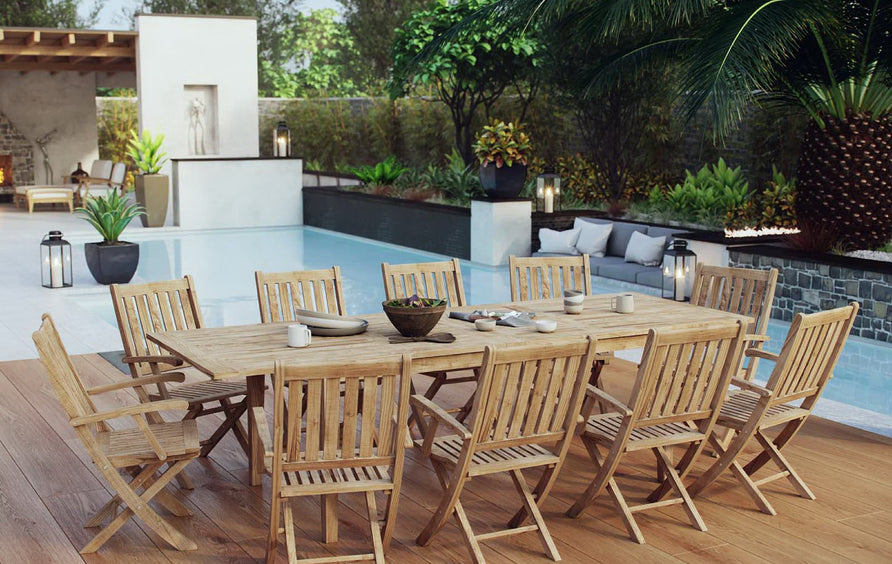 Cove 11 Piece Outdoor Patio Teak Dining Set in Natural
