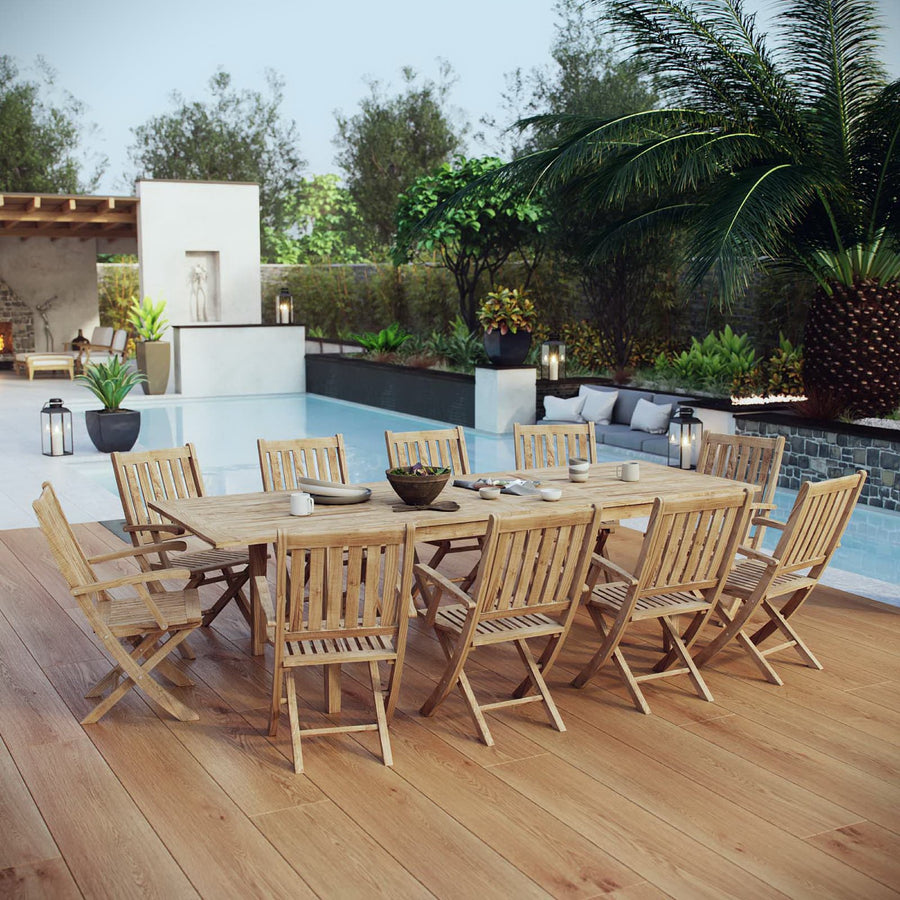 Cove 11 Piece Outdoor Patio Teak Dining Set in Natural