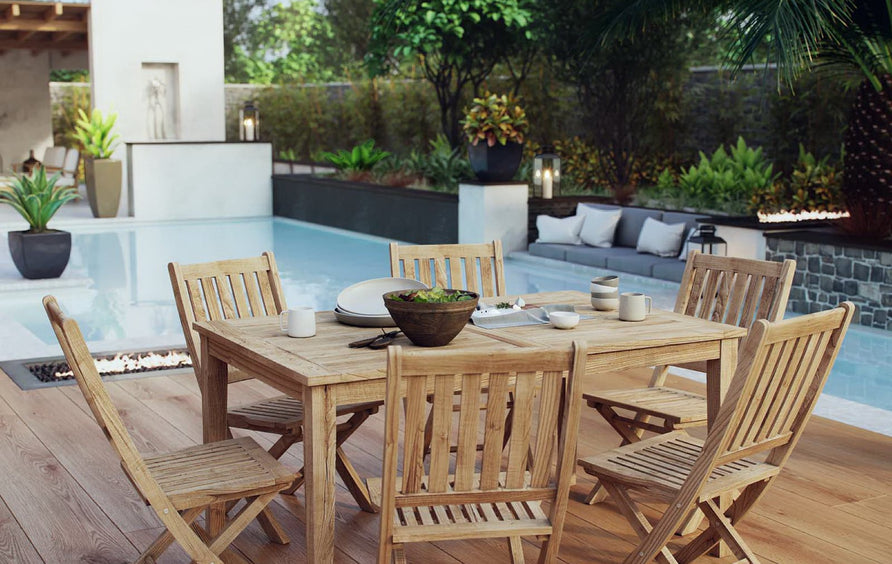Cove 7 Piece Outdoor Patio Teak Dining Set in Natural