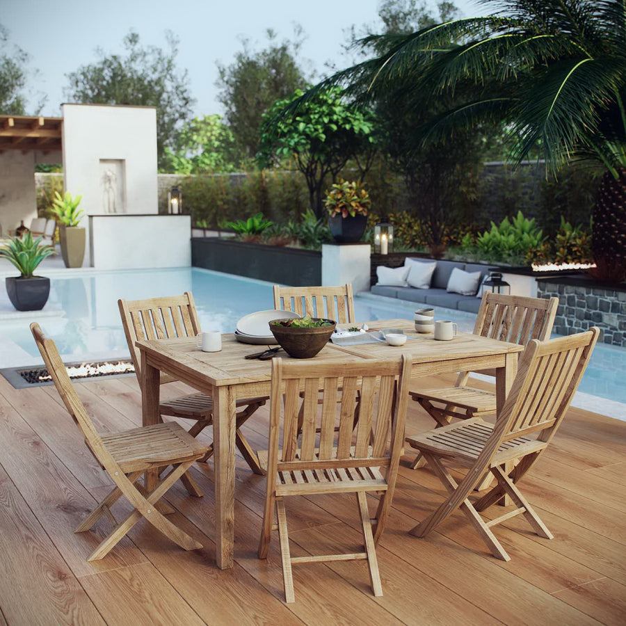 Cove 7 Piece Outdoor Patio Teak Dining Set in Natural