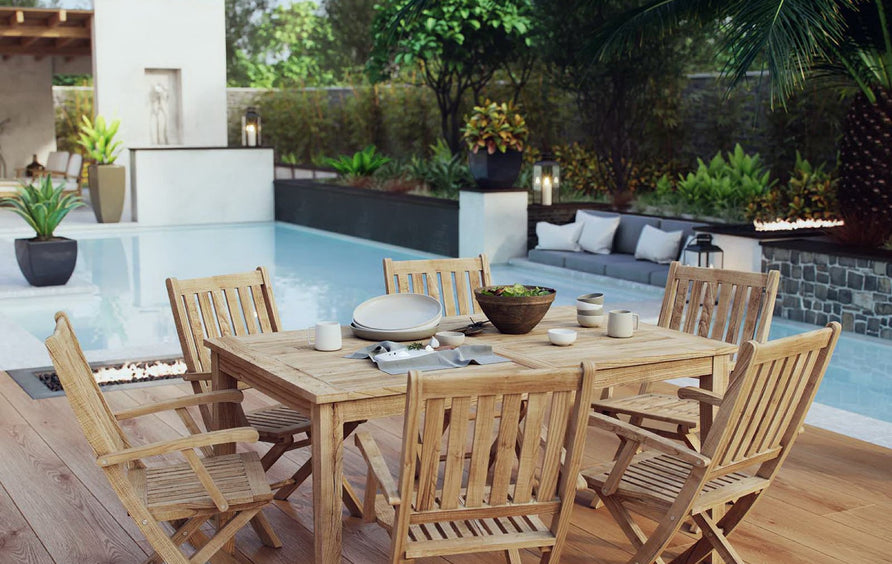 Cove 7 Piece Outdoor Patio Teak Dining Set in Natural