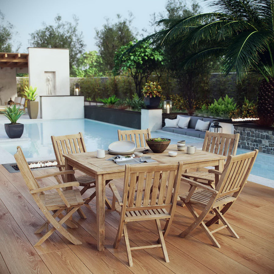 Cove 7 Piece Outdoor Patio Teak Dining Set in Natural