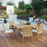 Cove 7 Piece Outdoor Patio Teak Dining Set in Natural White