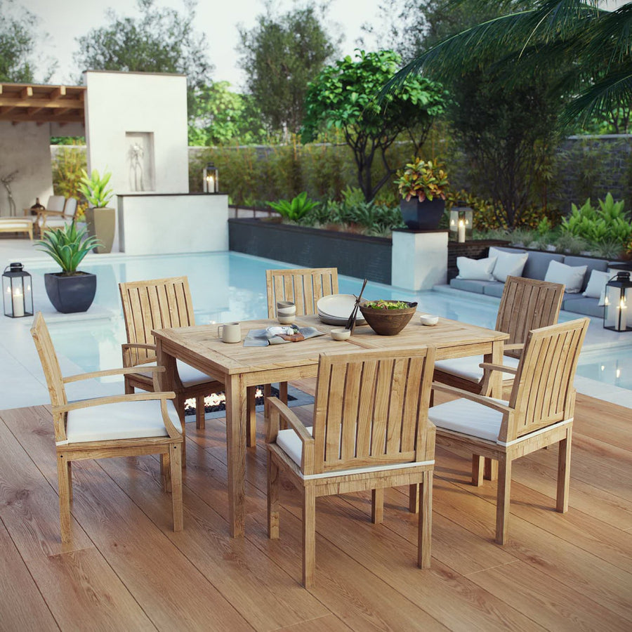 Cove 7 Piece Outdoor Patio Teak Dining Set in Natural White