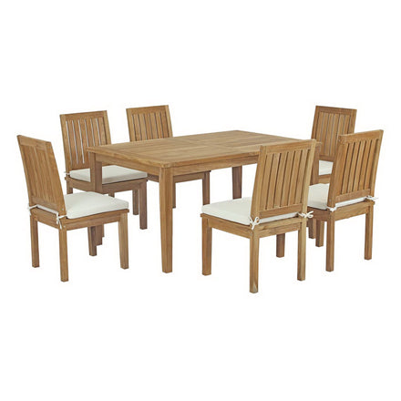 Marina 7 Piece Outdoor Patio Teak Dining Set in Natural White