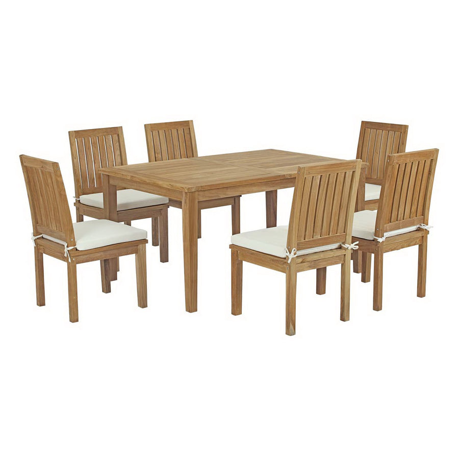 Cove 7 Piece Outdoor Patio Teak Dining Set in Natural White