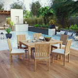 Cove 7 Piece Outdoor Patio Teak Dining Set in Natural White