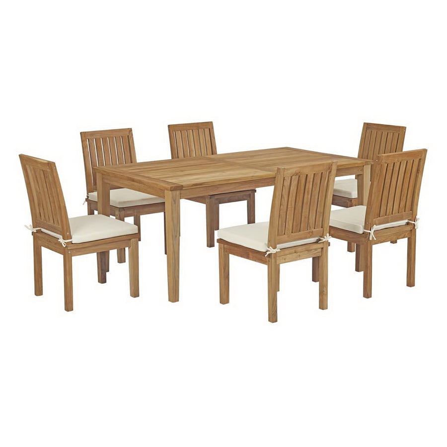 Cove 7 Piece Outdoor Patio Teak Dining Set in Natural White