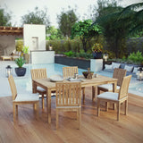 Cove 7 Piece Outdoor Patio Teak Dining Set in Natural White