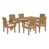 Cove 7 Piece Outdoor Patio Teak Dining Set in Natural White