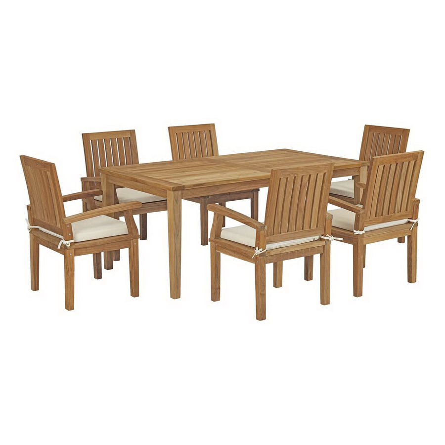 Cove 7 Piece Outdoor Patio Teak Dining Set in Natural White