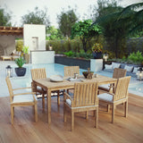 Cove 7 Piece Outdoor Patio Teak Dining Set in Natural White