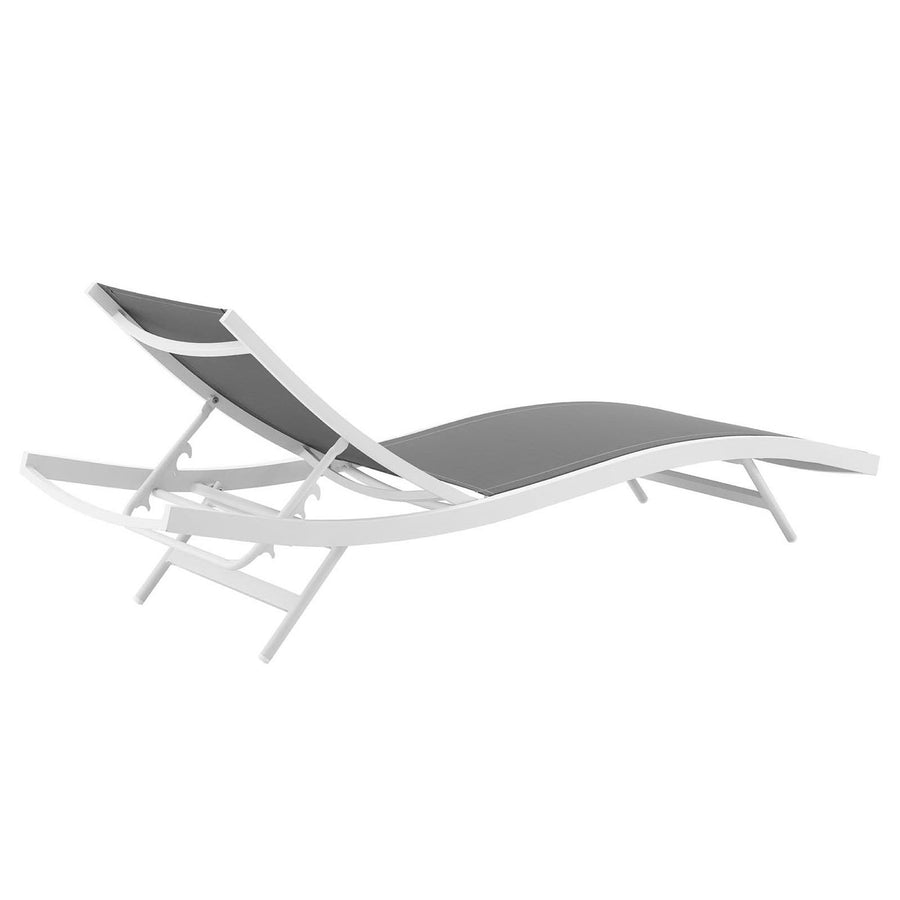 Bergamot Outdoor Patio Mesh Chaise Lounge Chair in White Gray
