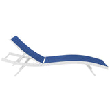Bergamot Outdoor Patio Mesh Chaise Lounge Chair in White Navy