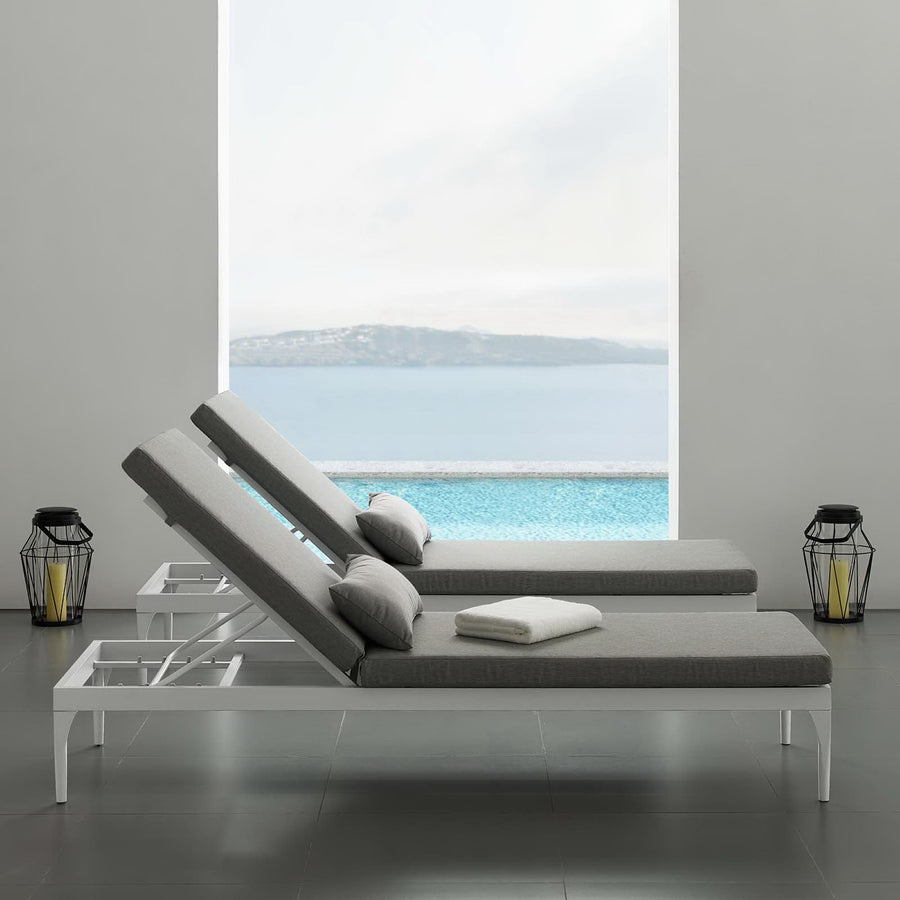 Solvorn Cushion Outdoor Patio Chaise Lounge Chair in White Gray