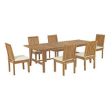 Cove 7 Piece Outdoor Patio Teak Dining Set in Natural White