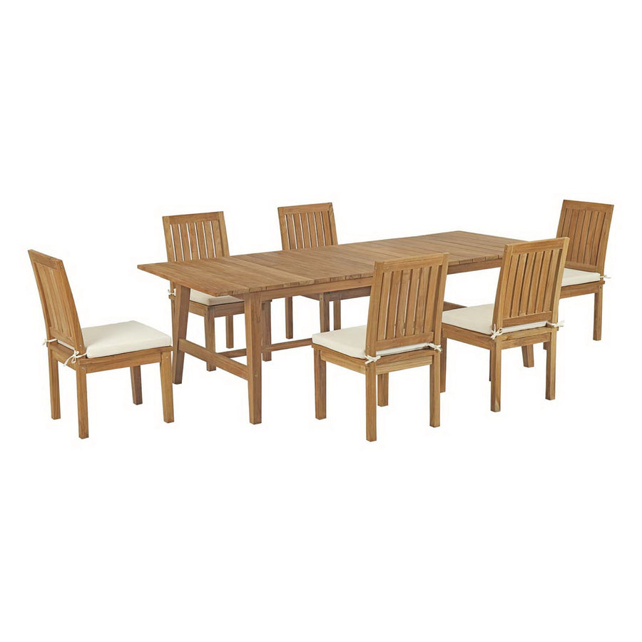 Cove 7 Piece Outdoor Patio Teak Dining Set in Natural White