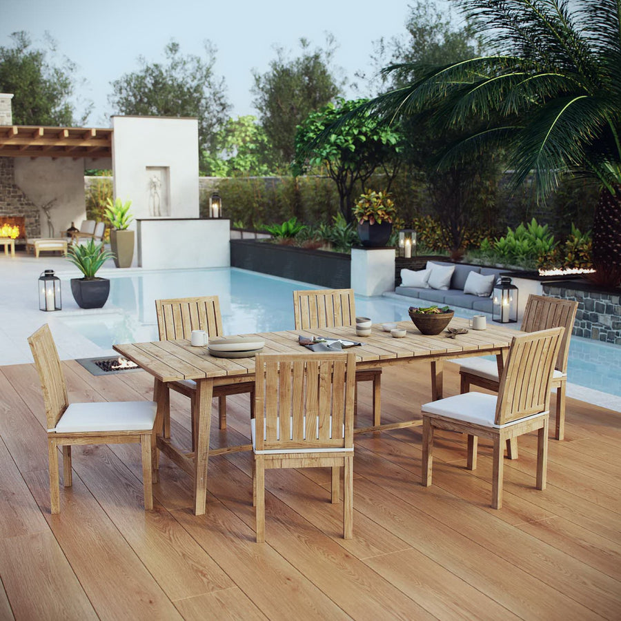 Cove 7 Piece Outdoor Patio Teak Dining Set in Natural White