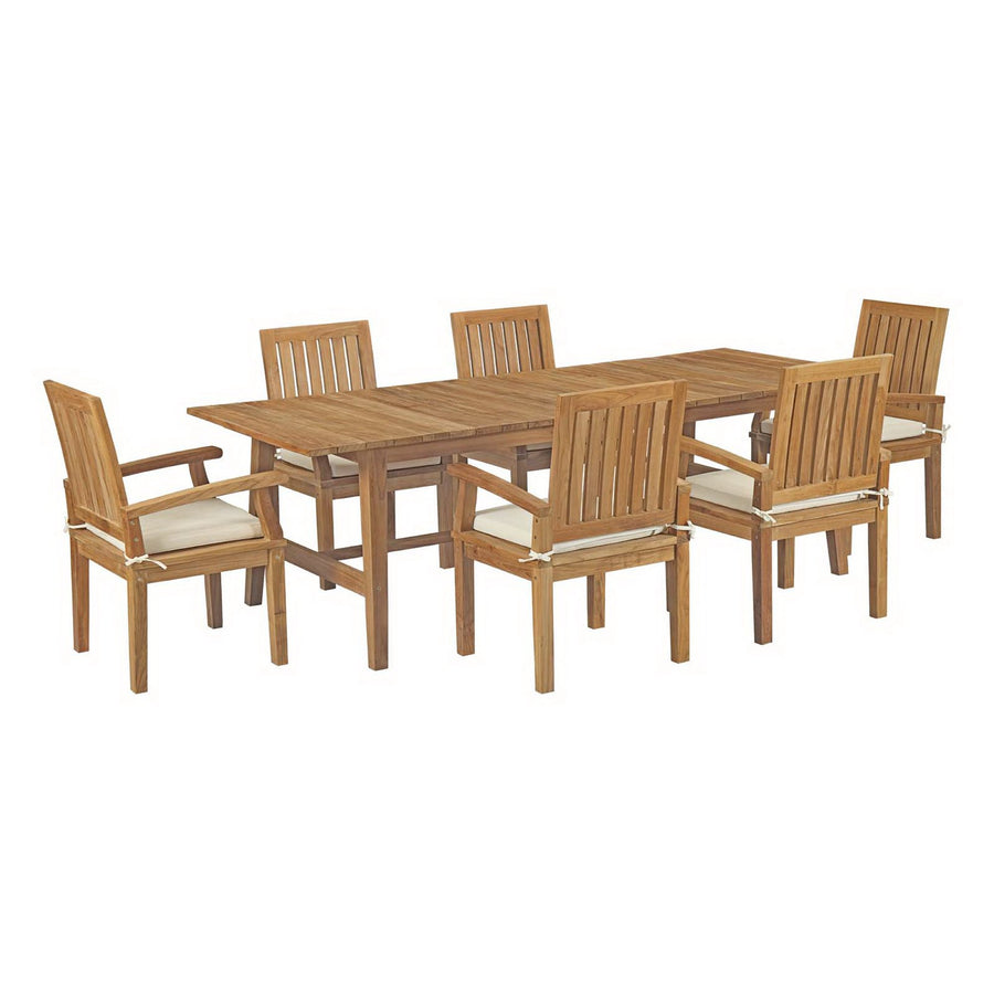 Cove 7 Piece Outdoor Patio Teak Dining Set in Natural White