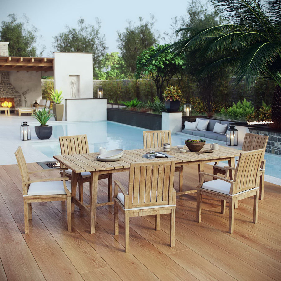 Cove 7 Piece Outdoor Patio Teak Dining Set in Natural White