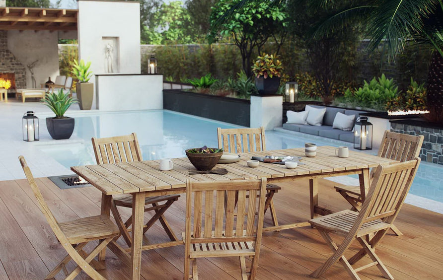 Cove 7 Piece Outdoor Patio Teak Dining Set in Natural