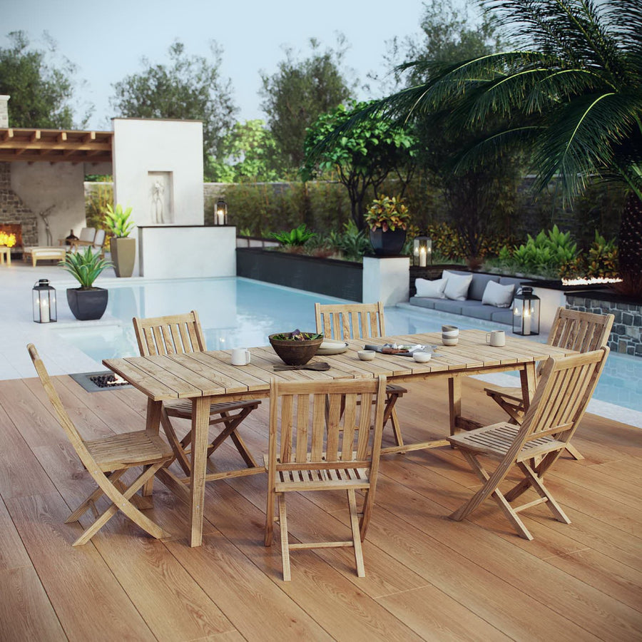 Cove 7 Piece Outdoor Patio Teak Dining Set in Natural