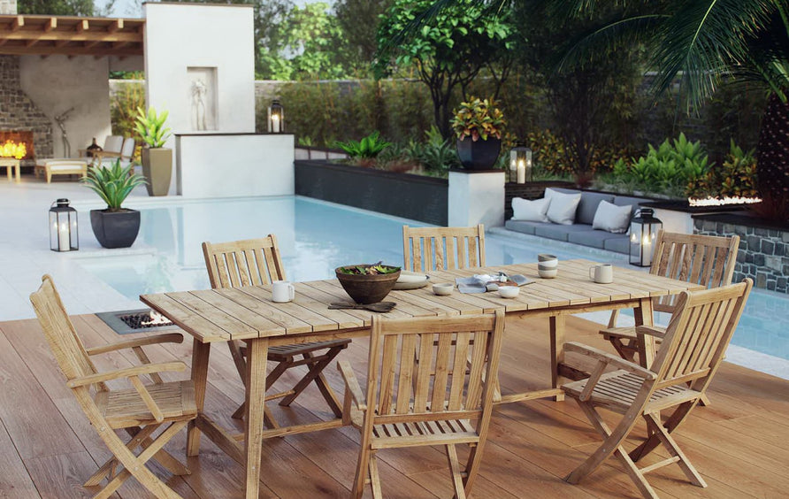 Cove 7 Piece Outdoor Patio Teak Dining Set in Natural