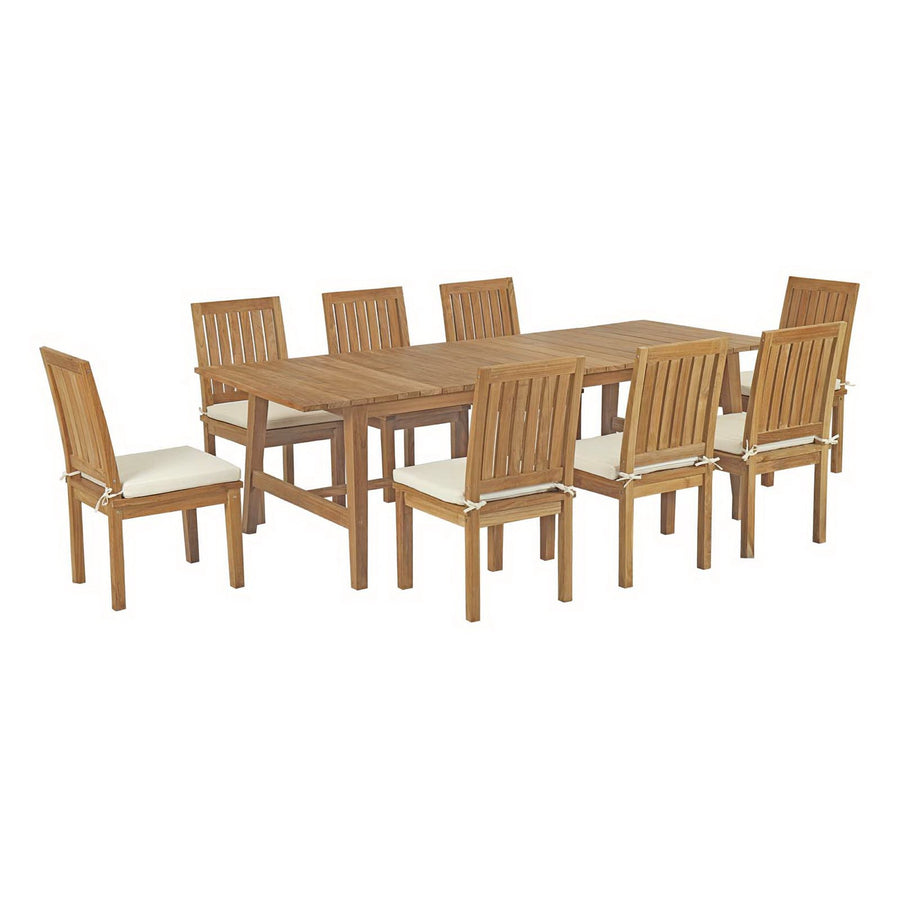 Cove 9 Piece Outdoor Patio Teak Dining Set in Natural White