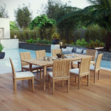 Cove 9 Piece Outdoor Patio Teak Dining Set in Natural White
