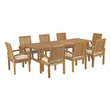 Cove 9 Piece Outdoor Patio Teak Dining Set in Natural White