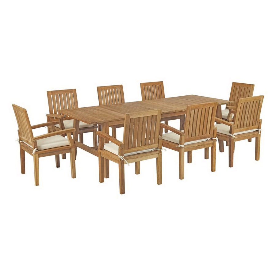 Cove 9 Piece Outdoor Patio Teak Dining Set in Natural White