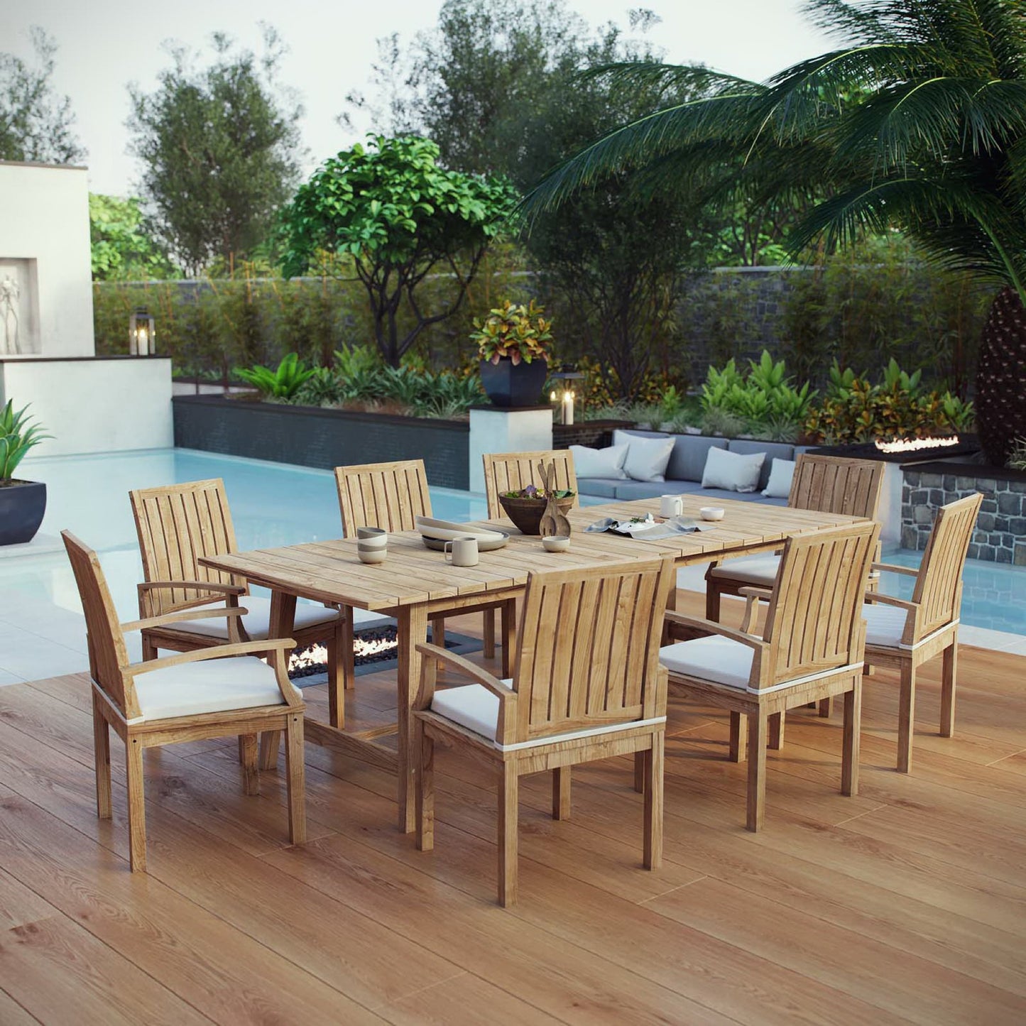 Marina 9 Piece Outdoor Patio Teak Dining Set by Furniture For America