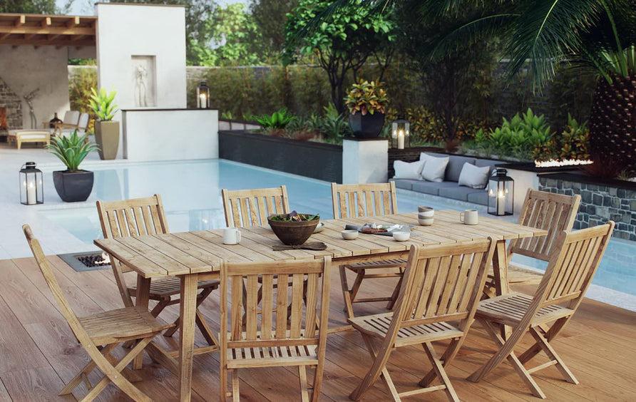 Cove 9 Piece Outdoor Patio Teak Dining Set in Natural